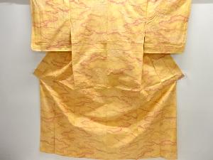 未使用品　雲に松花模様織り出し手織り紬単衣着物